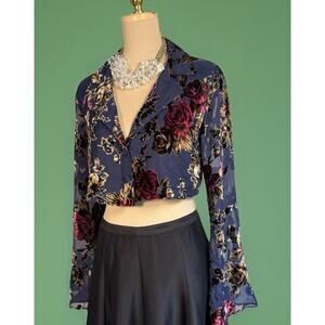 NWT Nasty Gal Cropped Floral Velvet Burnout Button Down | Dark Botanical Romance
